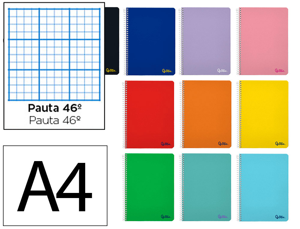 CUADERNO ESPIRAL LIDERPAPEL A4 SMART TAPA BLANDA 80H 75GR RAYADO N46 COLORES SURTIDOS