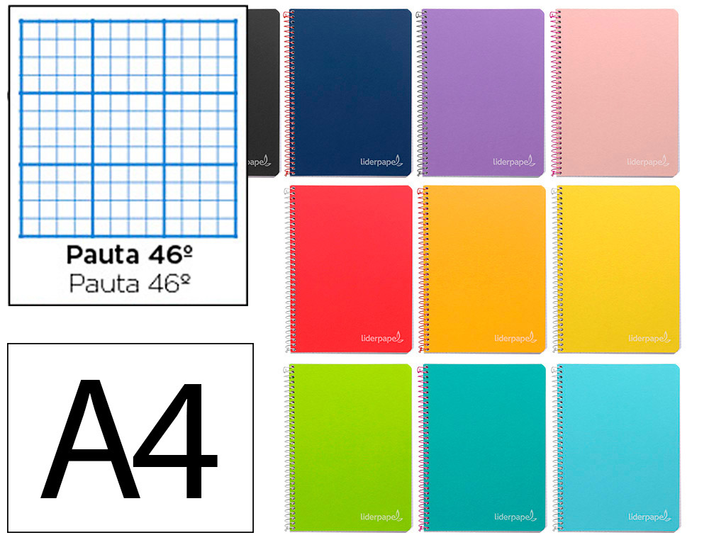 CUADERNO ESPIRAL LIDERPAPEL A4 WITTY TAPA DURA 80H 90GR RAYADO Nº46 COLORES SURTIDOS