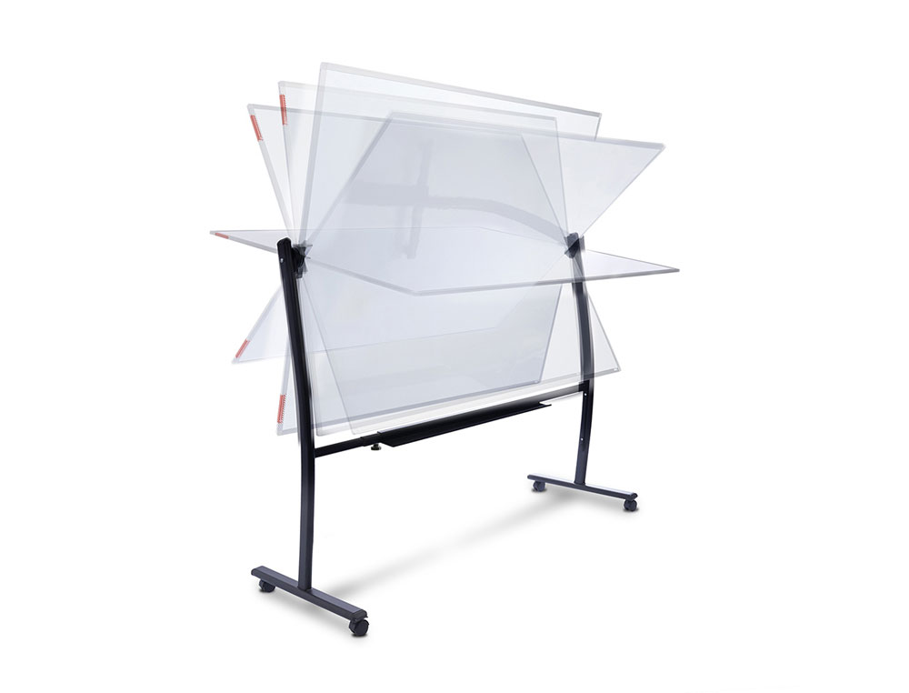 PIZARRA BLANCA ROCADA LACADA MAGNETICA CON SOPORTE VOLTEABLE DOBLE CARA 90X120 CM