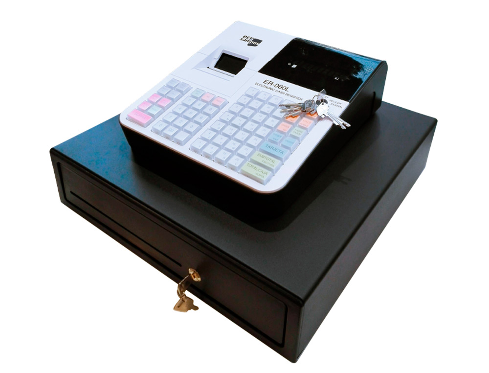 REGISTRADORA ECR SAMPOS ER-60 BLANCA 28 DEPARTAMENTOS DISPLAY VFD ANTIREFLEJOS CONFORME NORMATIVA FACTURA