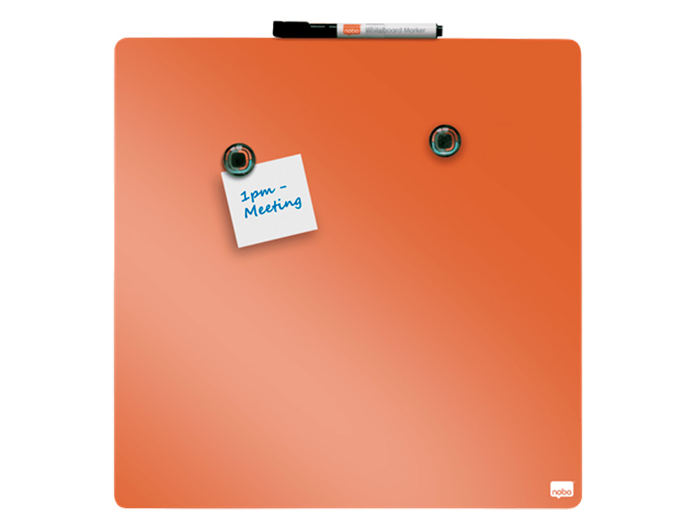 PIZARRA NOBO MAGNETICA PARA EL HOGAR COLOR NARANJA 360X360 MM