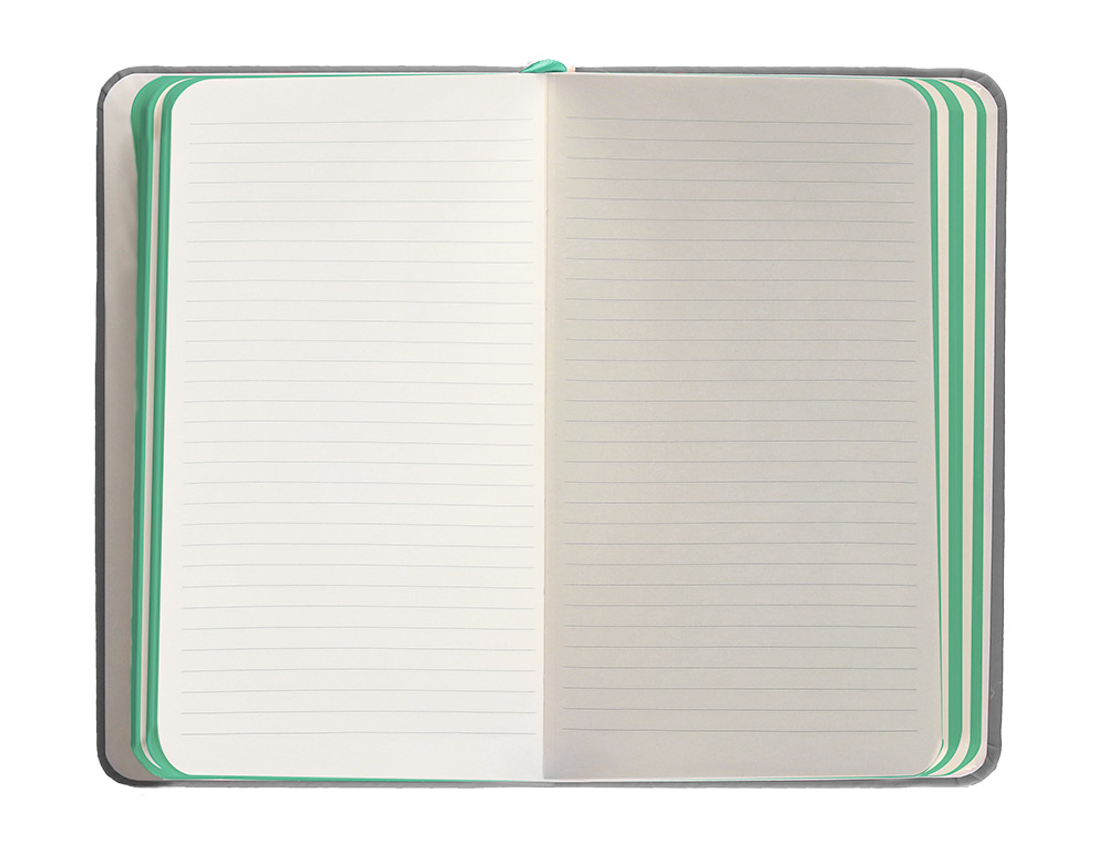 CUADERNO CON GOMILLA ANTARTIK NOTES TAPA DURA A6 HOJAS RAYAS GRIS Y TURQUESA 100 HOJAS 80 GR FSC