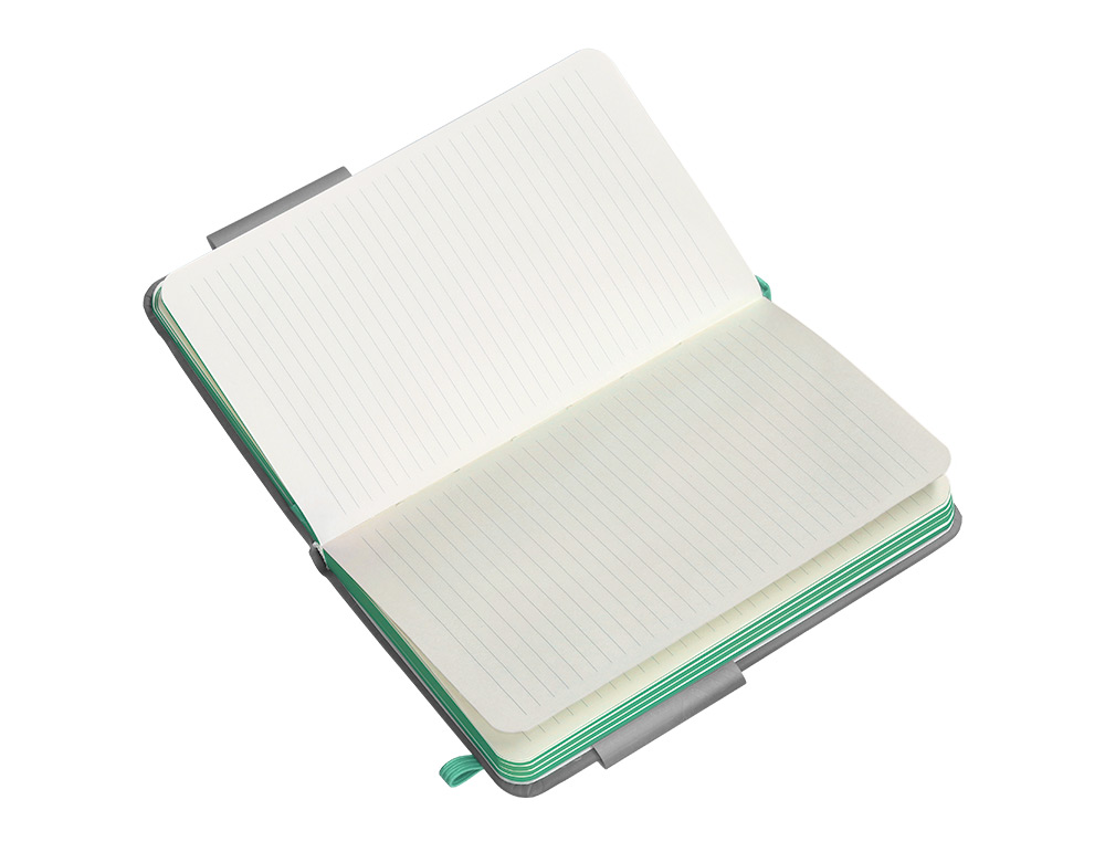 CUADERNO CON GOMILLA ANTARTIK NOTES TAPA DURA A6 HOJAS RAYAS GRIS Y TURQUESA 100 HOJAS 80 GR FSC