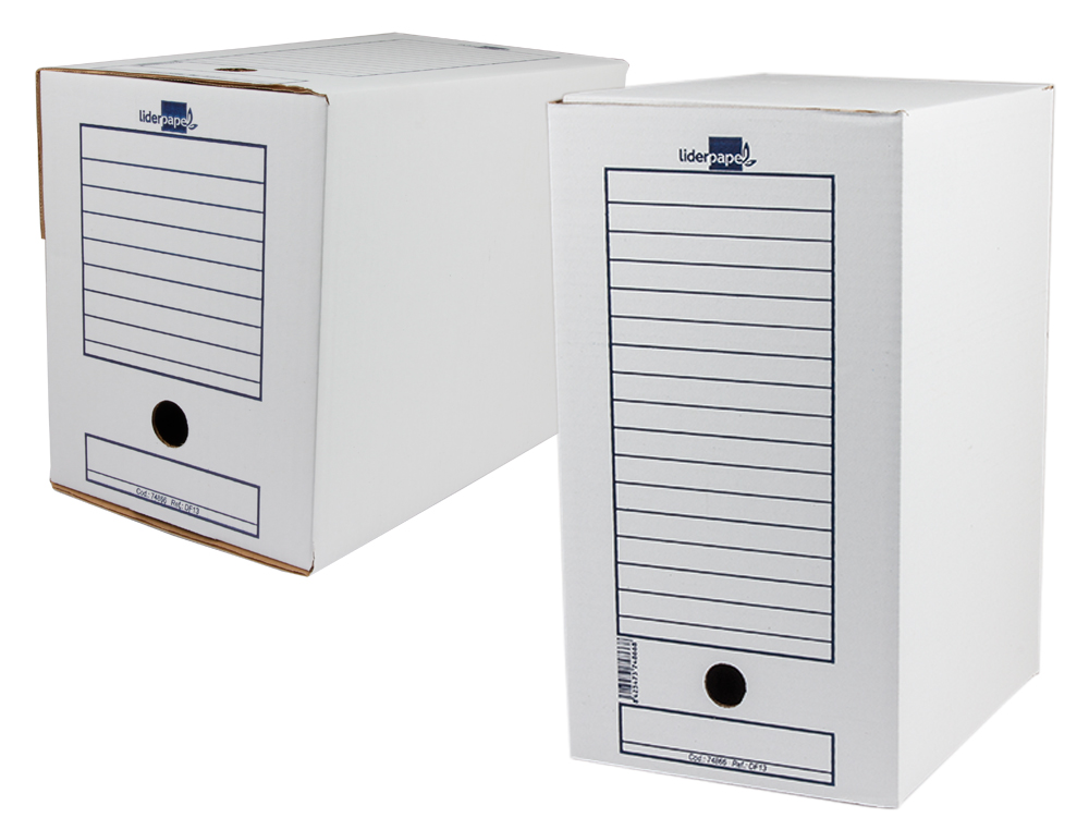 CAJA ARCHIVO DEFINITIVO LIDERPAPEL FOLIO DOBLE ANCHO CARTON RECICLADO 400G/M2 LOMO 200 MM BLANCO 367X200X251 MM