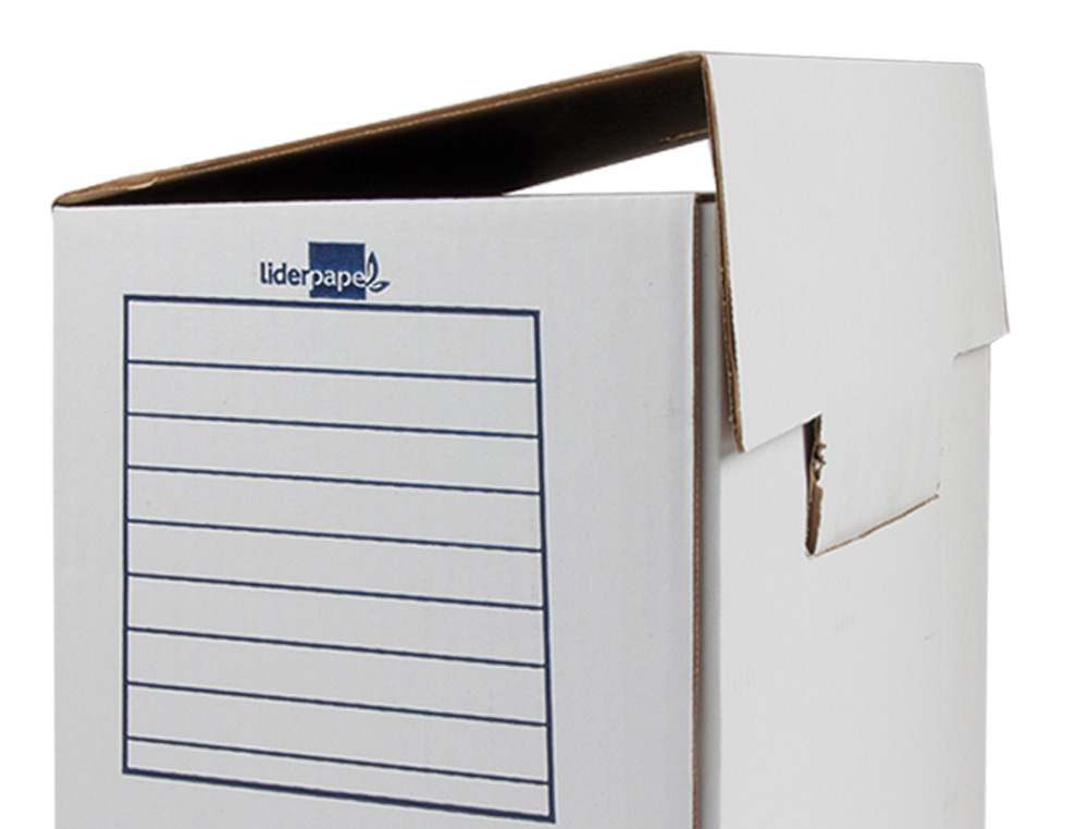 CAJA ARCHIVO DEFINITIVO LIDERPAPEL FOLIO DOBLE ANCHO CARTON RECICLADO 400G/M2 LOMO 200 MM BLANCO 367X200X251 MM