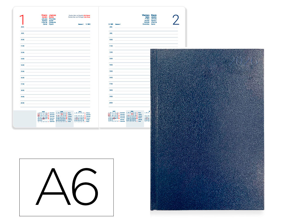 AGENDA ENCUADERNADA LIDERPAPEL CORFU A6 2026 DIA PAGINA AZUL PAPEL 60 GR