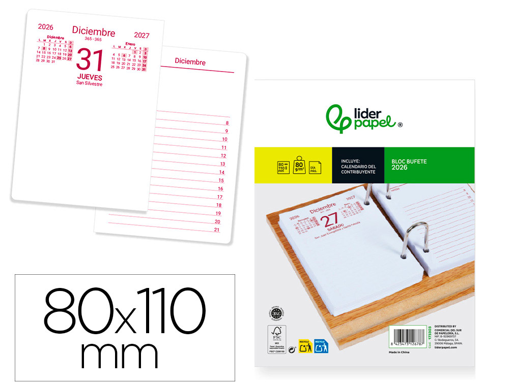BLOC BUFETE LIDERPAPEL 2026 80X110 MM PAPEL 80 GR FSC