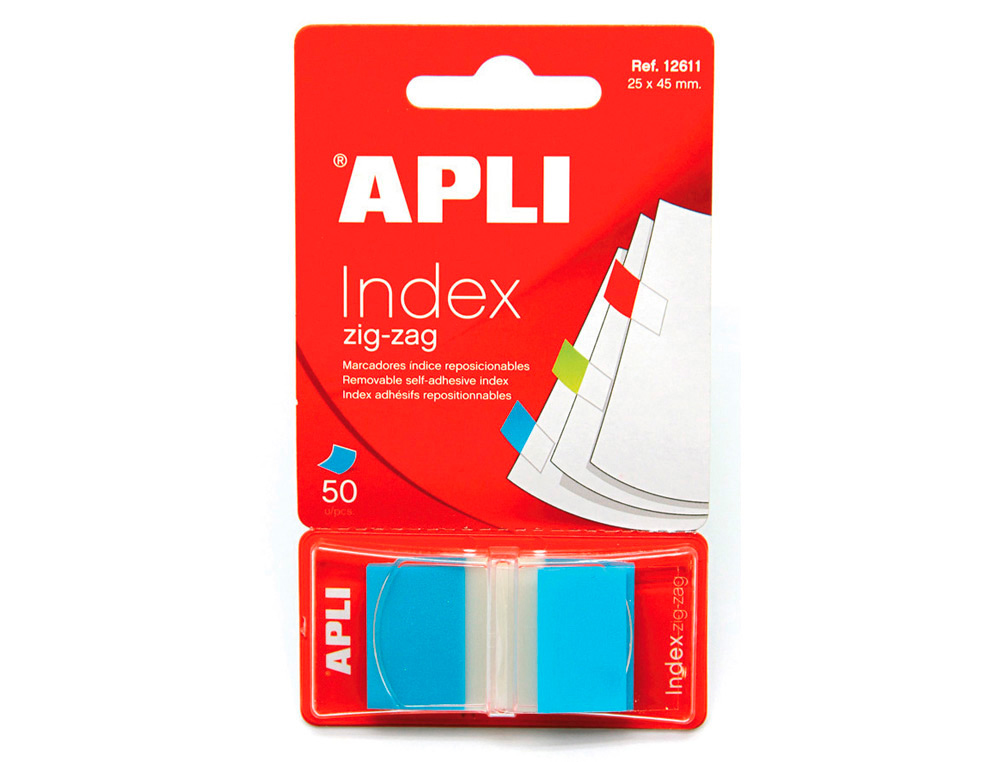 BANDERITAS SEPARADORAS APLI AZULES ZIG-ZAG 45X25 MM DISPENSADOR DE 50 UNIDADES