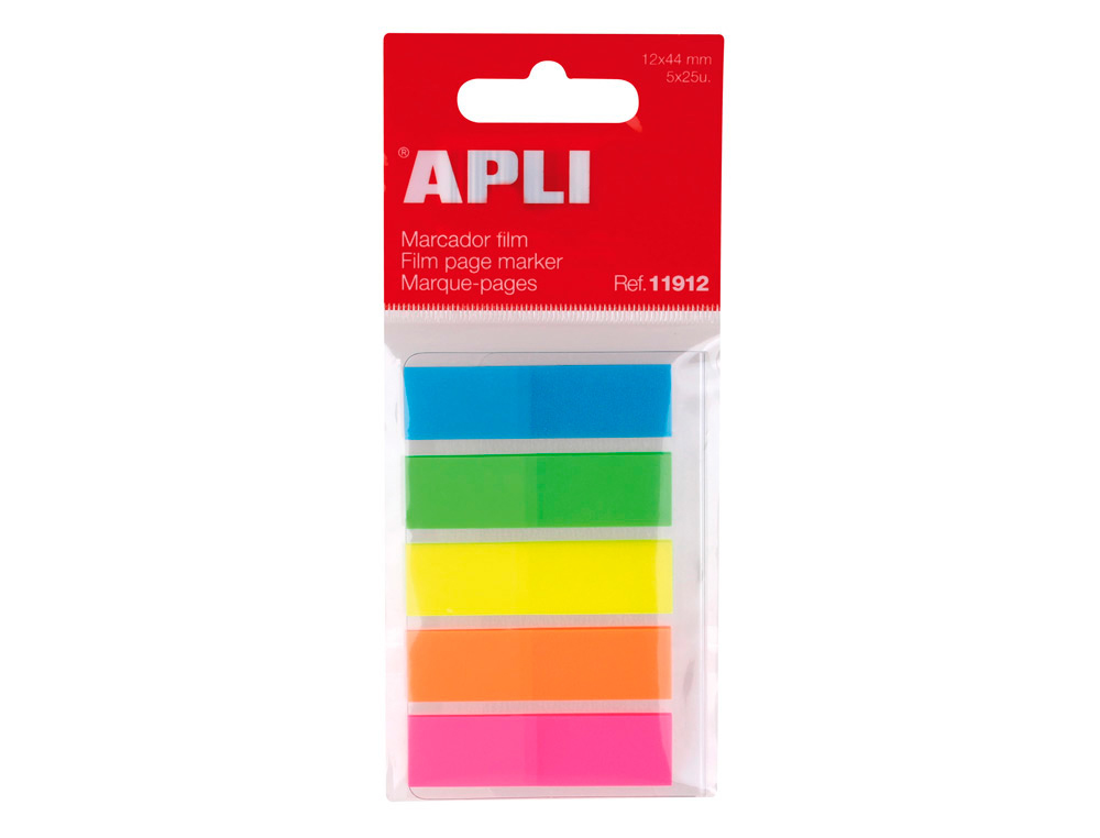 BANDERITAS SEPARADORAS APLI FILM 50X20 MM PACK DE 5 COLORES X 25 HOJAS