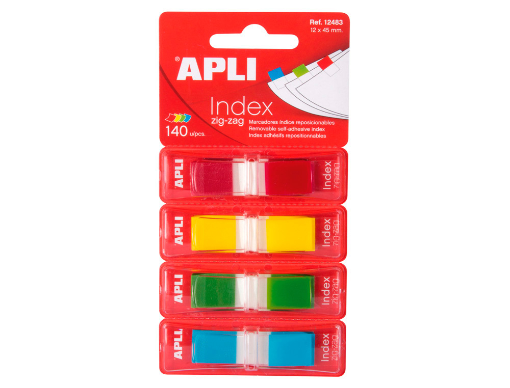 BANDERITAS SEPARADORAS APLI FILM ZIG-ZAG 45X12 MM PACK DE 4 COLORES X 35 HOJAS
