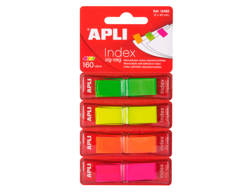 BANDERITAS SEPARADORAS APLI FILM ZIG-ZAG 45X12 MM PACK DE 4 COLORES FLUOR X 40 HOJAS